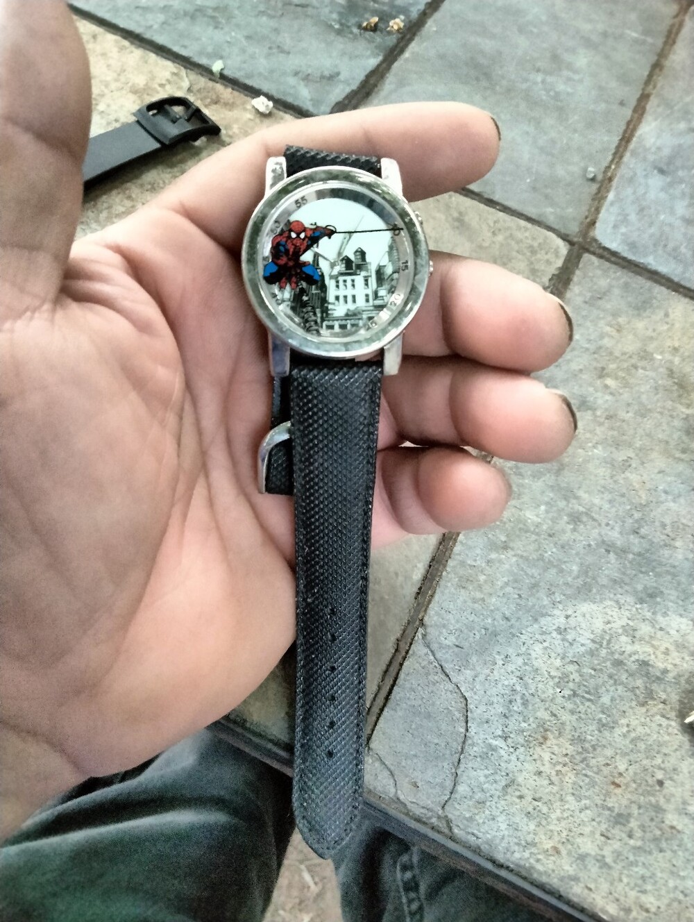 Spiderman Silver Case Watch with Black Strap